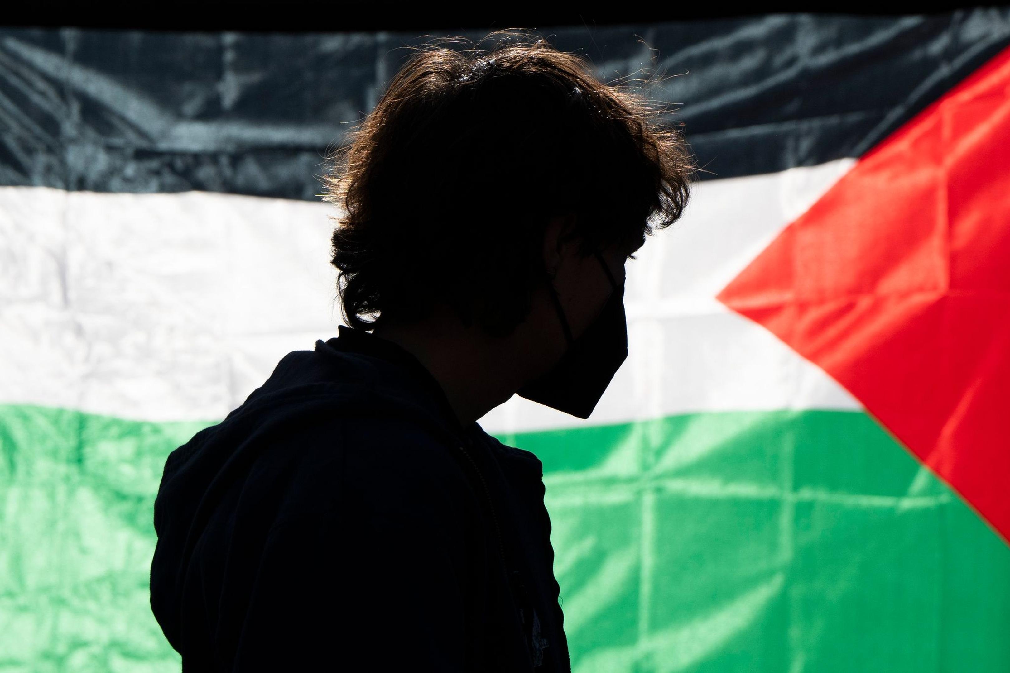 Die Demonstrierenden kritisieren das Vorgehen Israels im Gaza-Krieg und fordern Solidarität mit den Palästinensern.