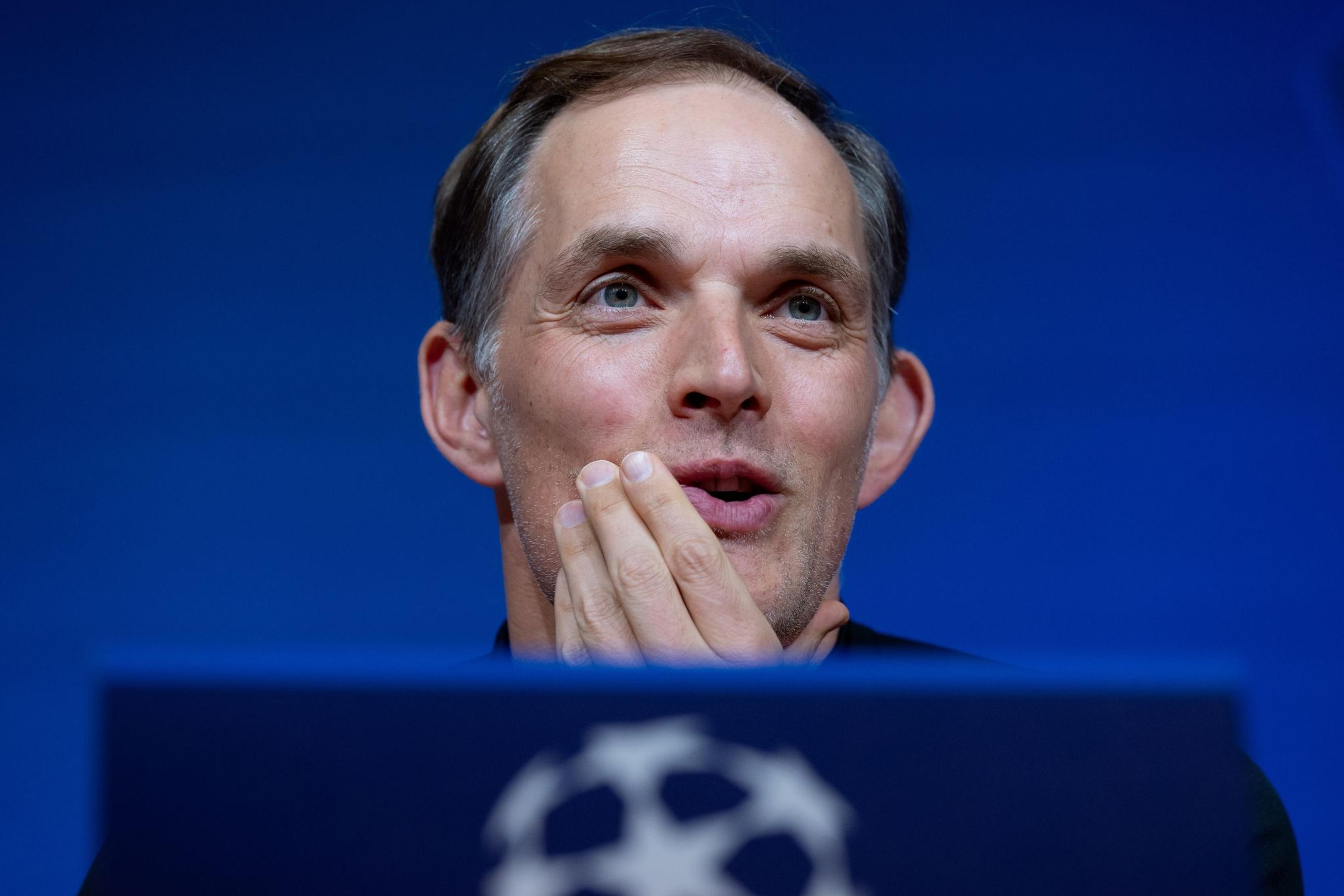 Bayern-Trainer Thomas Tuchel bei der Pressekonferenz in München.